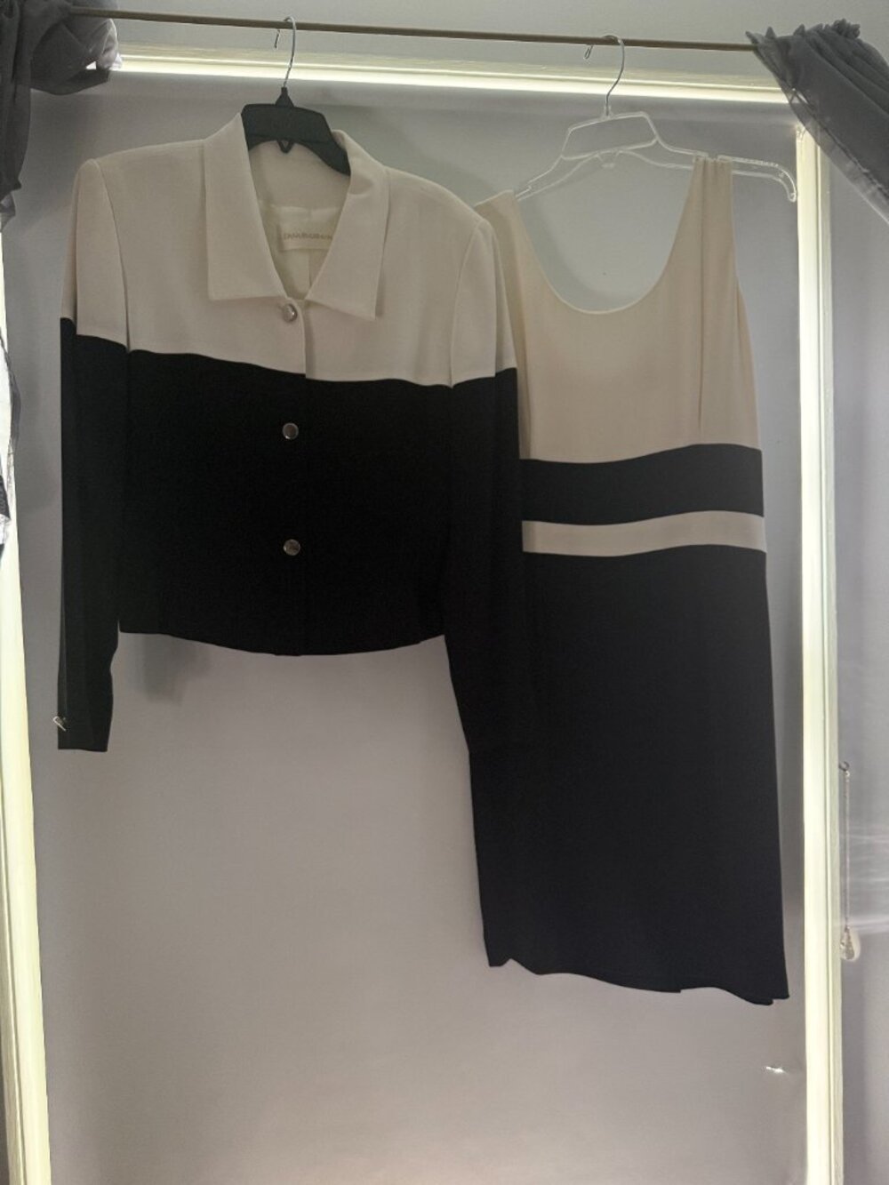 Vintage Dana Buchman Black Ivory 2 Piece Dress Jacket Set Like New